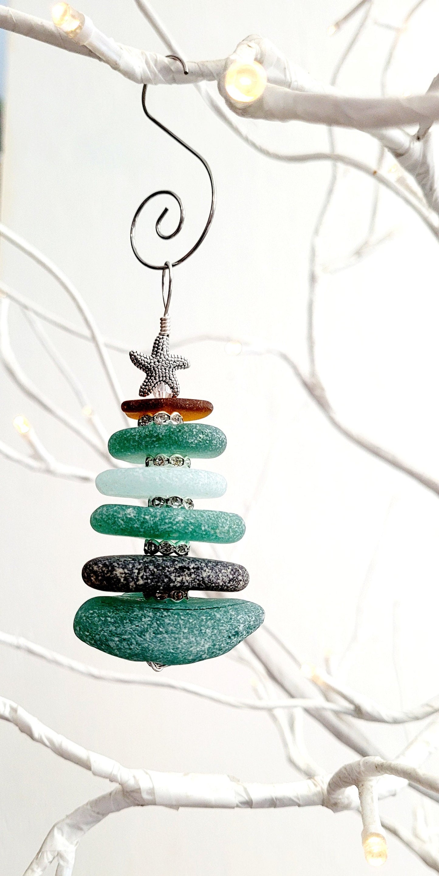 Sea Glass Christmas Tree Ornament/Sea Glass Pine Tree Ornament/Genuine Sea Glass Tree Ornament/184