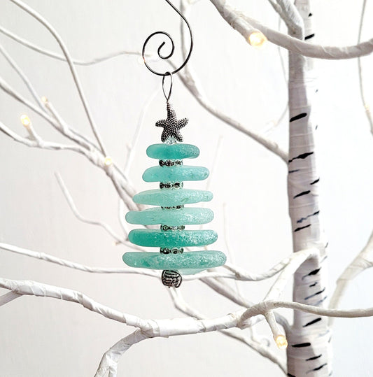 Sea Glass Christmas Tree Ornament/Sea Glass Pine Tree Ornament/Genuine Sea Glass Tree Ornament/186