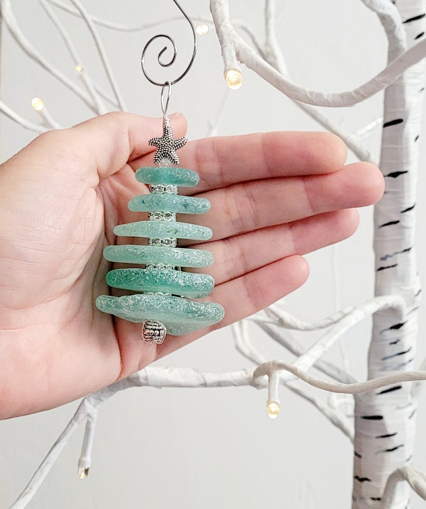 Sea Glass Christmas Tree Ornament/Sea Glass Pine Tree Ornament/Genuine Sea Glass Tree Ornament/186