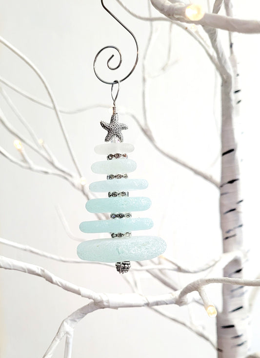 Sea Glass Christmas Tree Ornament/Sea Glass Pine Tree Ornament/Genuine Sea Glass Tree Ornament/196