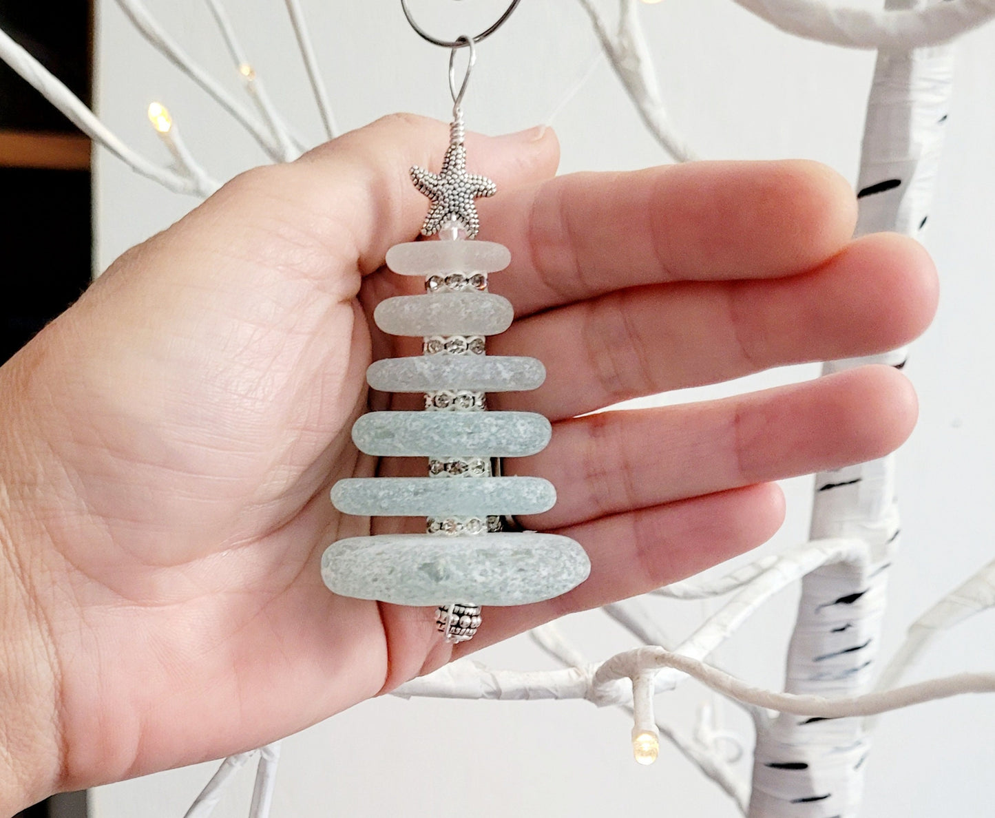 Sea Glass Christmas Tree Ornament/Sea Glass Pine Tree Ornament/Genuine Sea Glass Tree Ornament/196