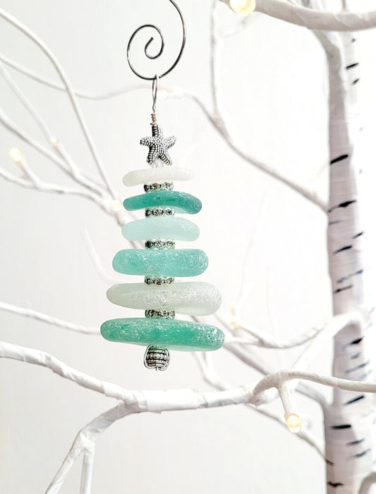 Sea Glass Christmas Tree Ornament/Sea Glass Pine Tree Ornament/Genuine Sea Glass Tree Ornament/193