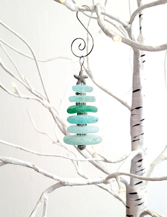 Sea Glass Christmas Tree Ornament/Sea Glass Pine Tree Ornament/Genuine Sea Glass Tree Ornament/197