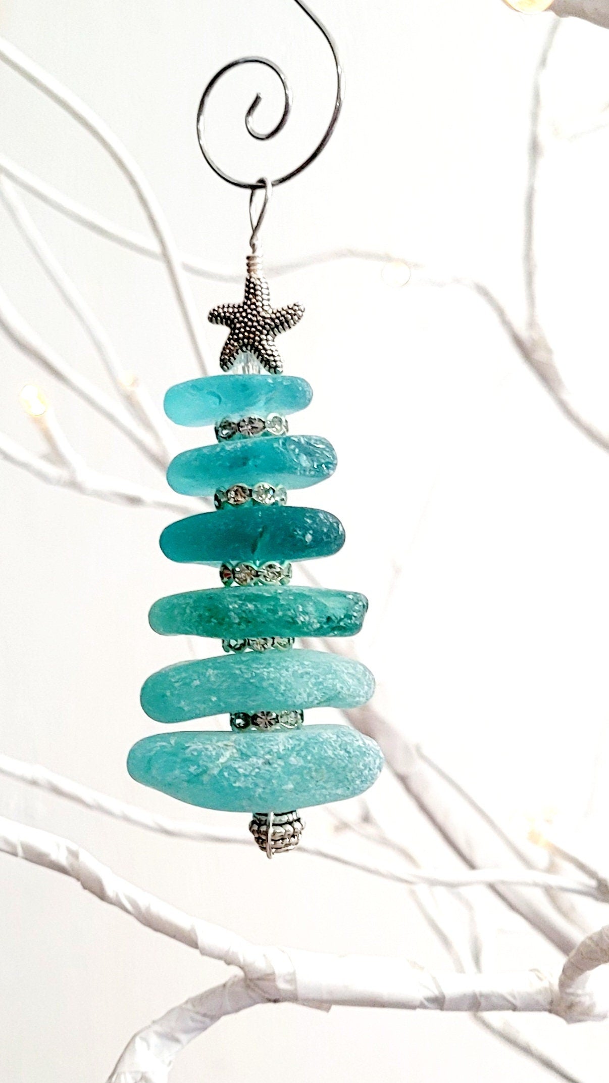 Sea Glass Christmas Tree Ornament/Sea Glass Pine Tree Ornament/Genuine Sea Glass Tree Ornament/198