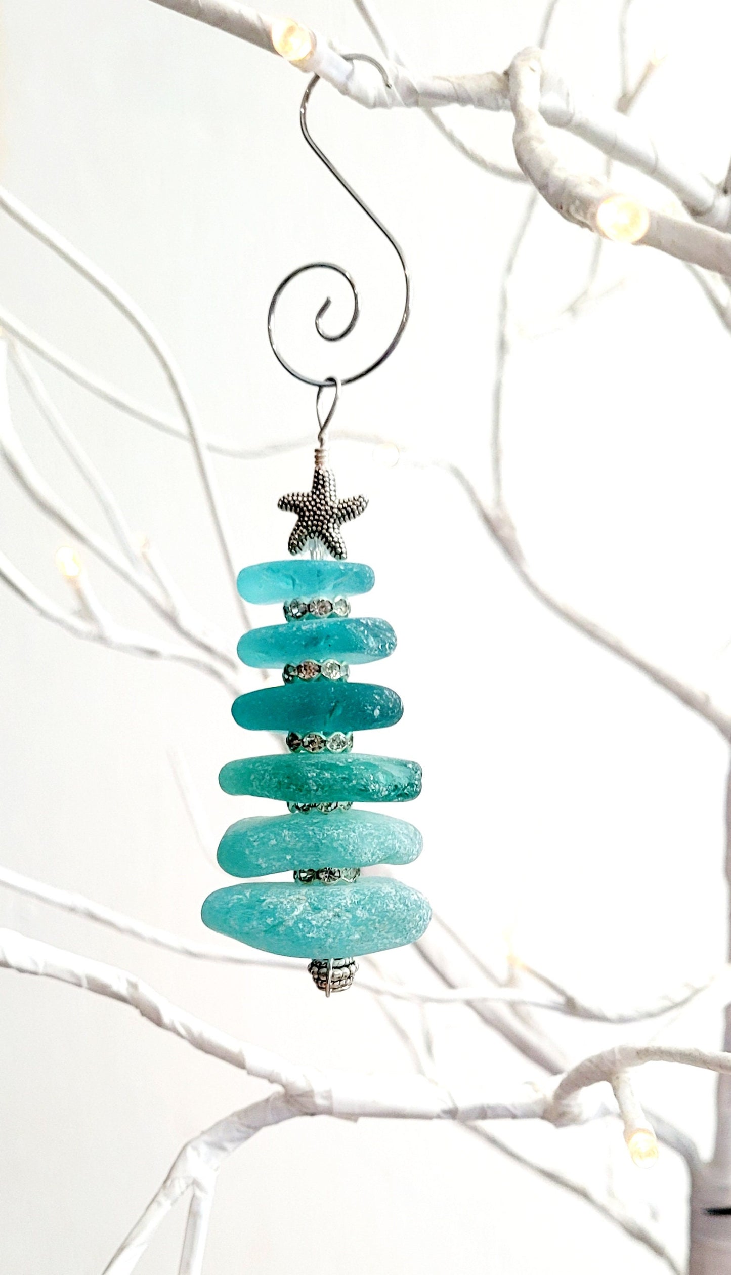 Sea Glass Christmas Tree Ornament/Sea Glass Pine Tree Ornament/Genuine Sea Glass Tree Ornament/198