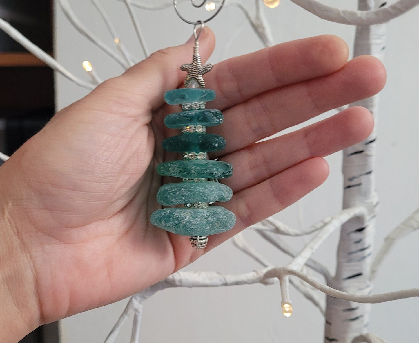 Sea Glass Christmas Tree Ornament/Sea Glass Pine Tree Ornament/Genuine Sea Glass Tree Ornament/198