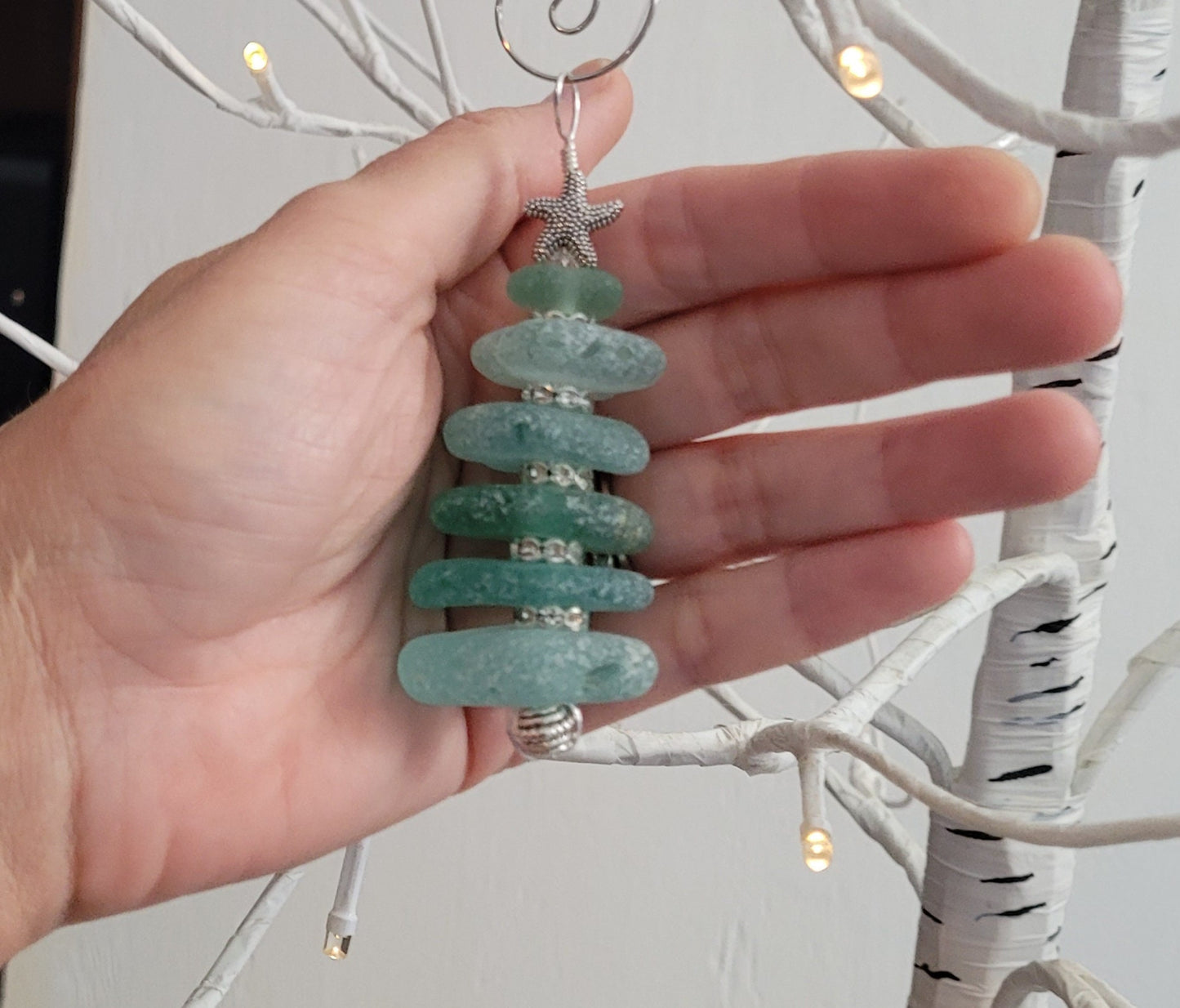 Sea Glass Christmas Tree Ornament/Sea Glass Pine Tree Ornament/Genuine Sea Glass Tree Ornament/199