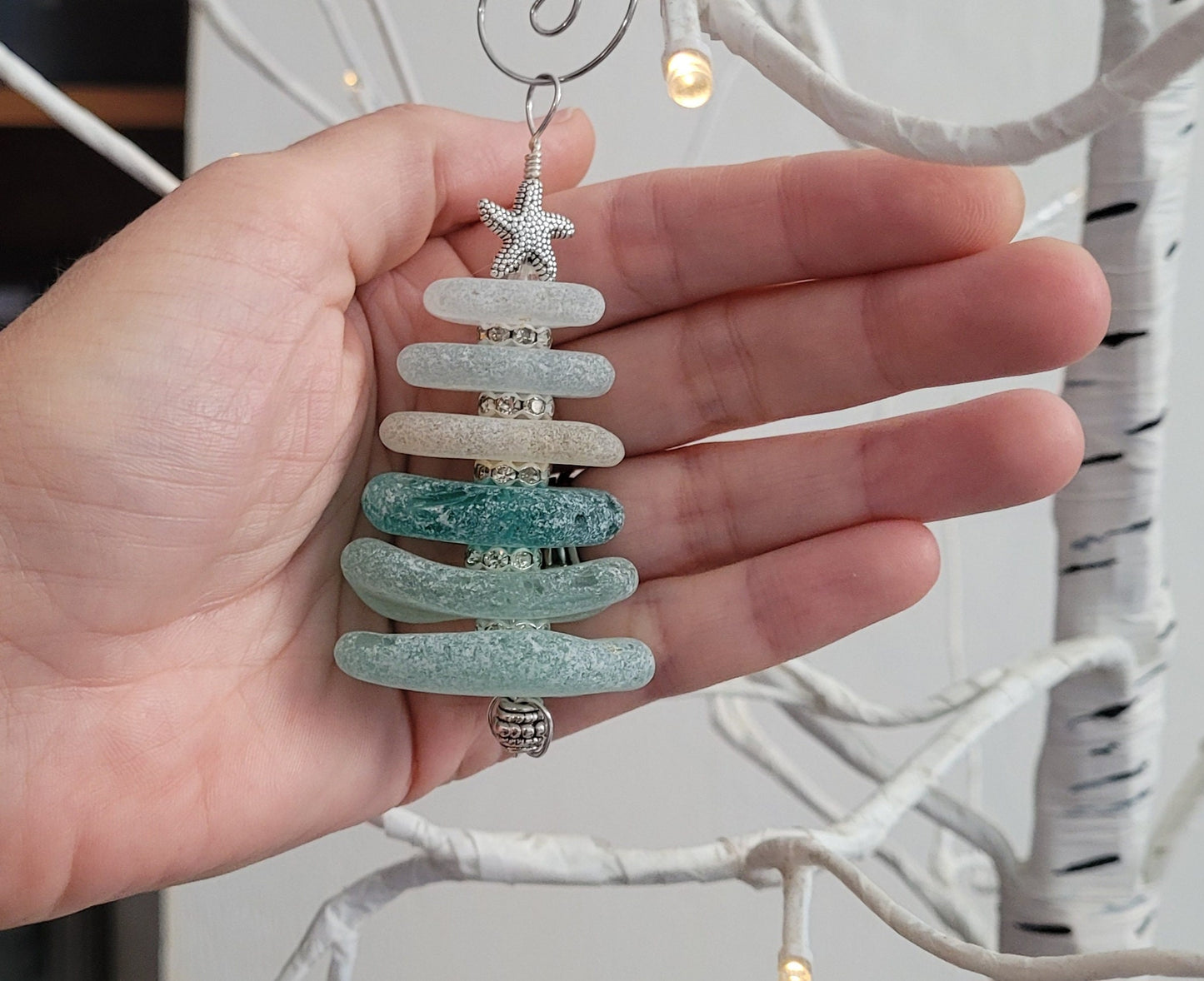 Sea Glass Christmas Tree Ornament/Sea Glass Pine Tree Ornament/Genuine Sea Glass Tree Ornament/200