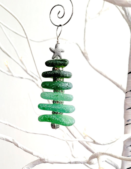 Sea Glass Christmas Tree Ornament/Sea Glass Pine Tree Ornament/Genuine Sea Glass Tree Ornament/201