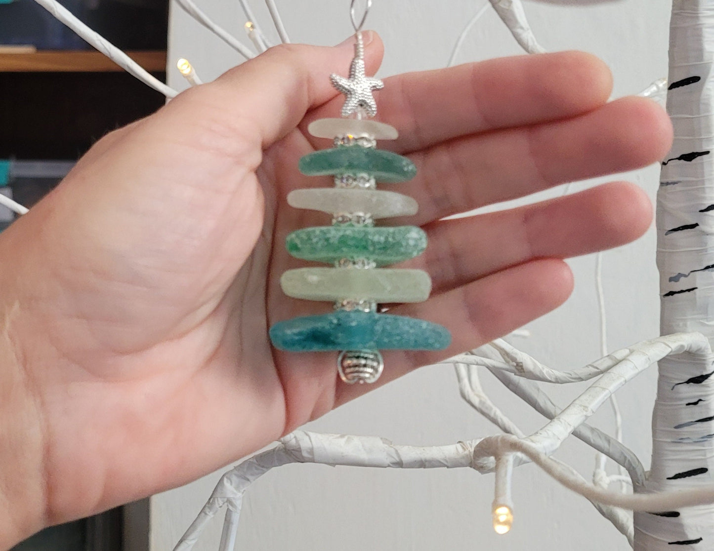 Sea Glass Christmas Tree Ornament/Sea Glass Pine Tree Ornament/Genuine Sea Glass Tree Ornament/202