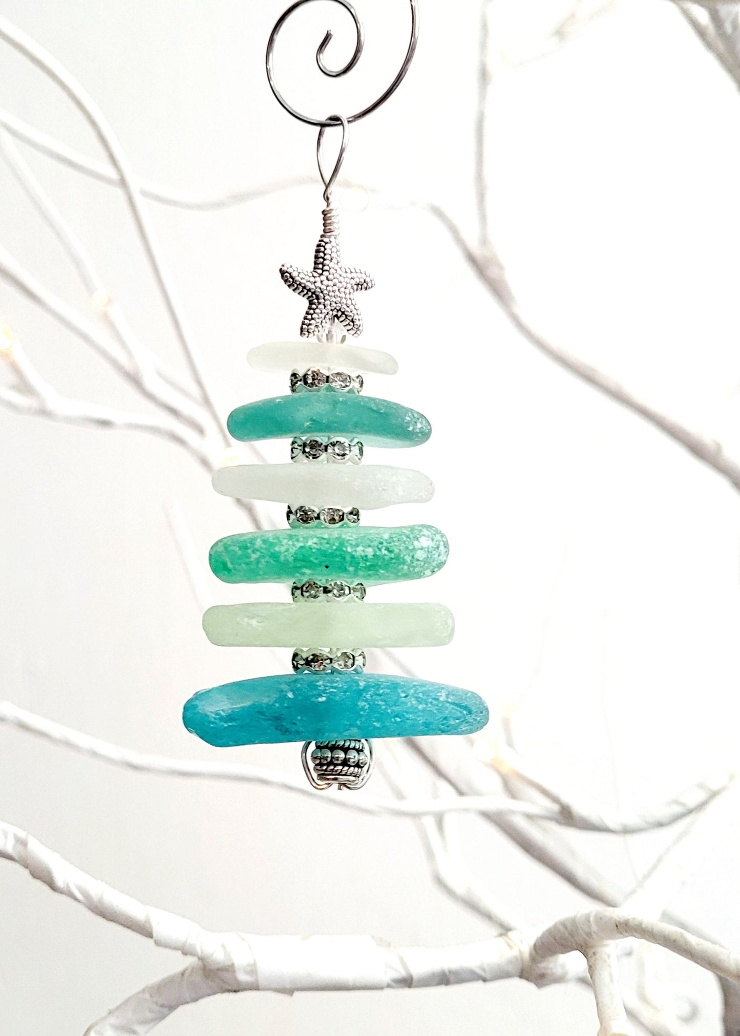 Sea Glass Christmas Tree Ornament/Sea Glass Pine Tree Ornament/Genuine Sea Glass Tree Ornament/202