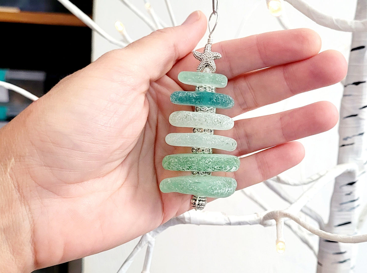 Sea Glass Christmas Tree Ornament/Sea Glass Pine Tree Ornament/Genuine Sea Glass Tree Ornament/203