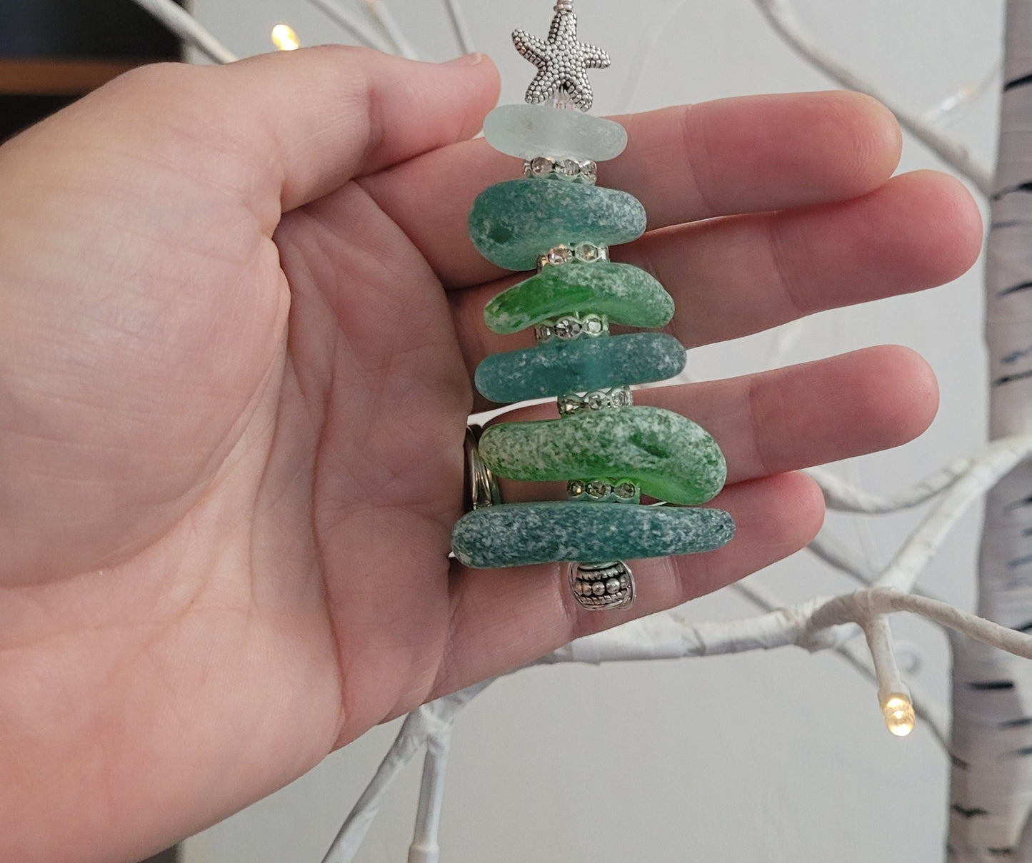 Sea Glass Christmas Tree Ornament/Sea Glass Pine Tree Ornament/Genuine Sea Glass Tree Ornament/204