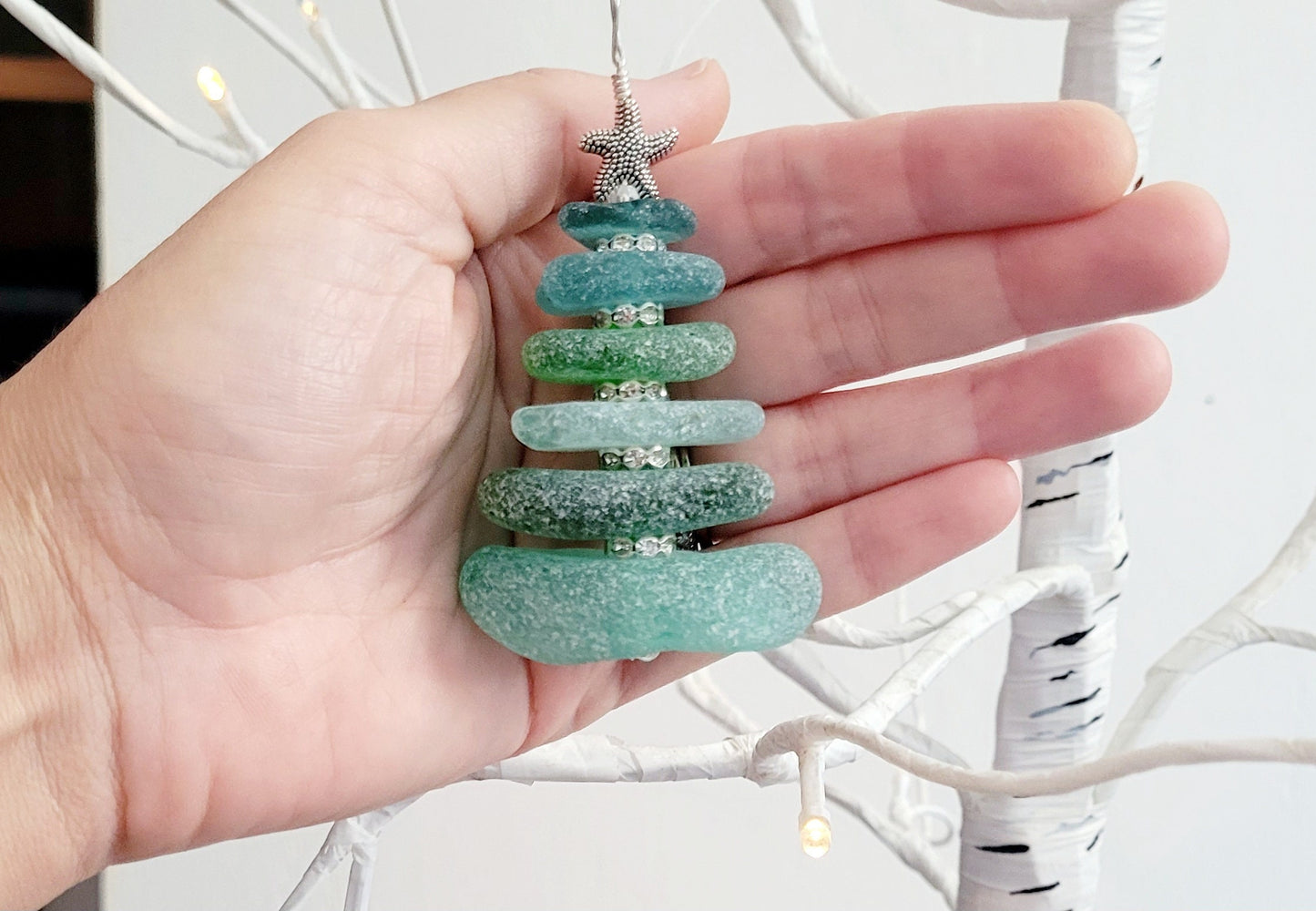 Sea Glass Christmas Tree Ornament/Sea Glass Pine Tree Ornament/Genuine Sea Glass Tree Ornament/207