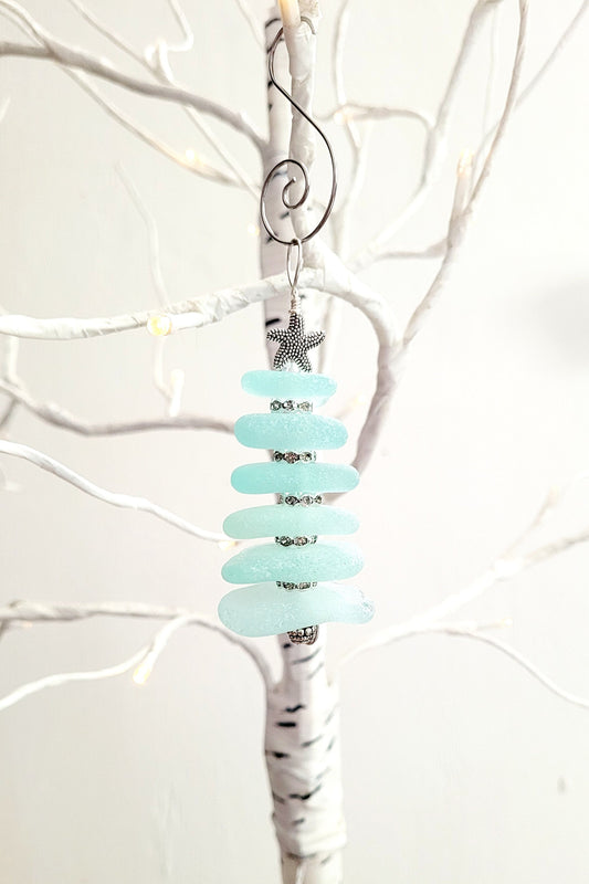 Sea Glass Christmas Tree Ornament/Sea Glass Pine Tree Ornament/Genuine Sea Glass Tree Ornament/9c