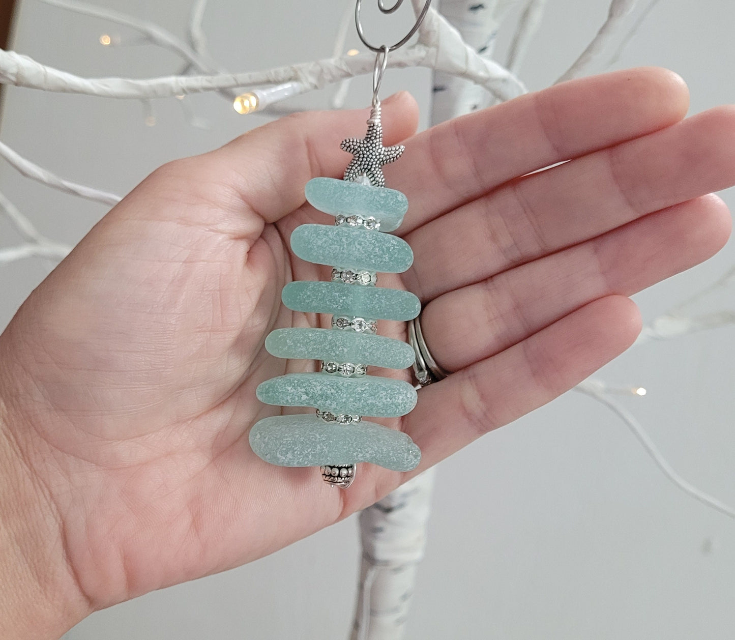 Sea Glass Christmas Tree Ornament/Sea Glass Pine Tree Ornament/Genuine Sea Glass Tree Ornament/9c