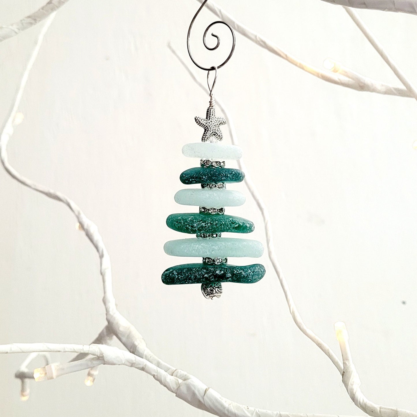 Sea Glass Christmas Tree Ornament/Sea Glass Pine Tree Ornament/Genuine Sea Glass Tree Ornament/15c