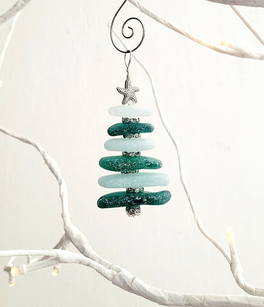 Sea Glass Christmas Tree Ornament/Sea Glass Pine Tree Ornament/Genuine Sea Glass Tree Ornament/15c