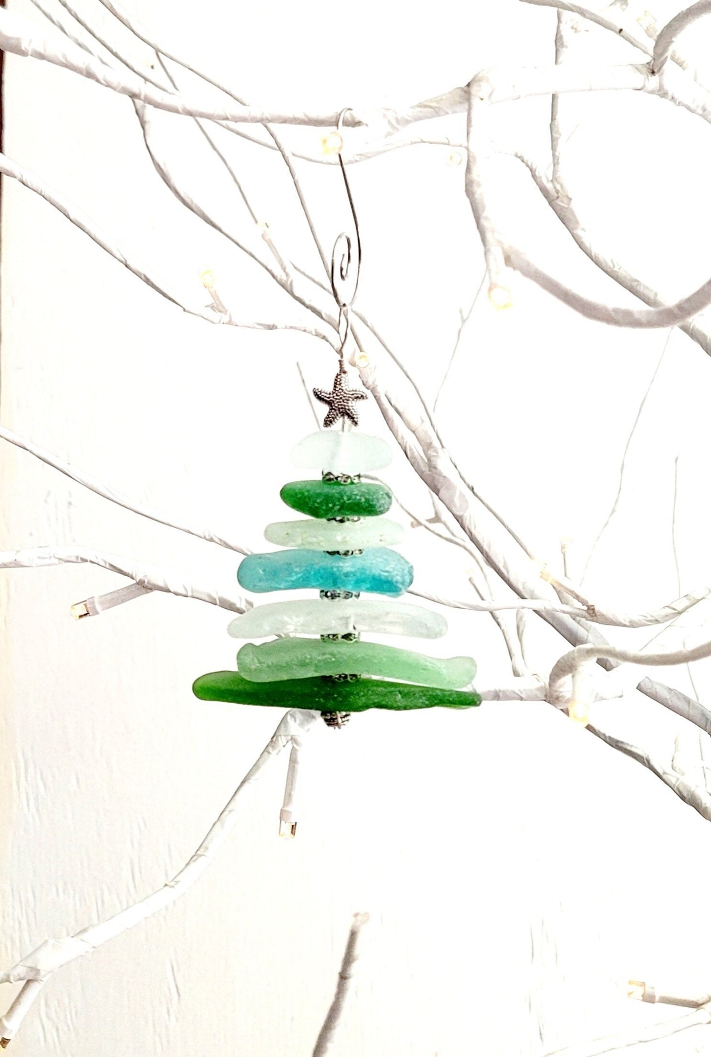 Sea Glass Christmas Tree Ornament/Sea Glass Pine Tree Ornament/Genuine Sea Glass Tree Ornament/157