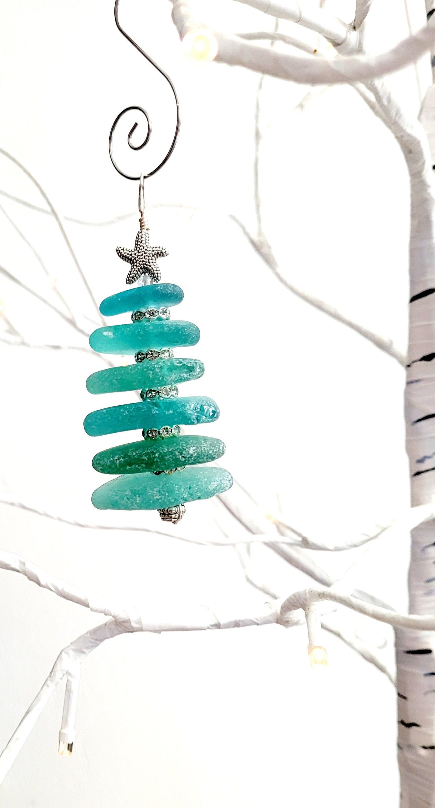 Sea Glass Christmas Tree Ornament/Sea Glass Pine Tree Ornament/Genuine Sea Glass Tree Ornament/177