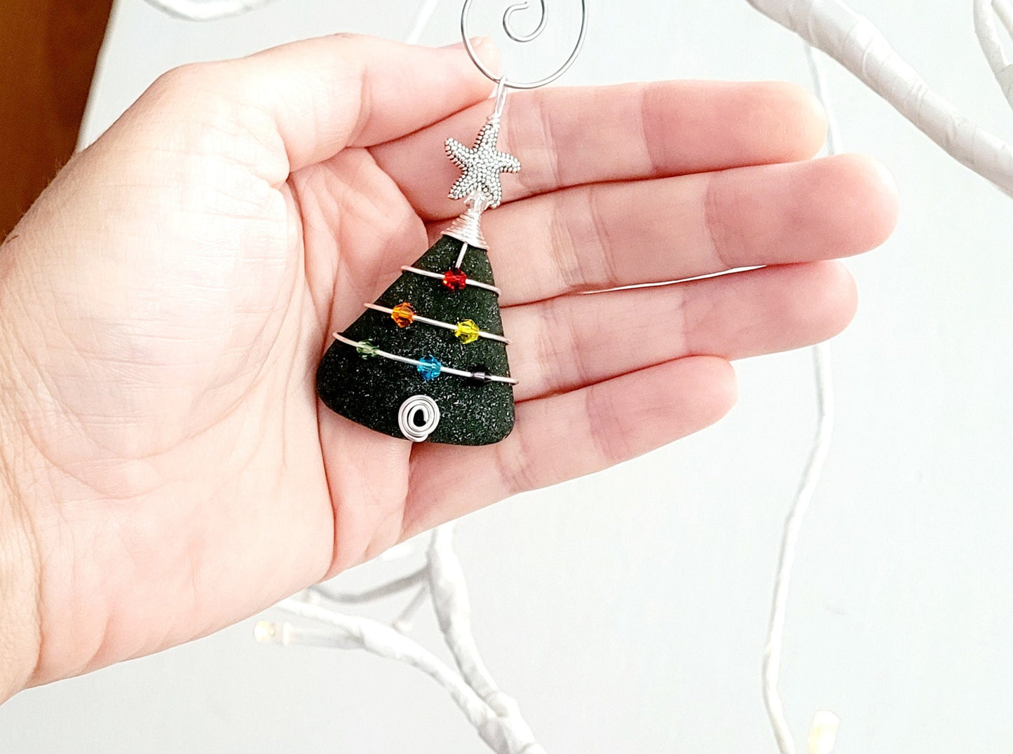 Genuine Sea Glass Christmas Tree Pendant/Sea Glass Christmas Tree Ornament/Coastal Ornament/Beach Decor/1d