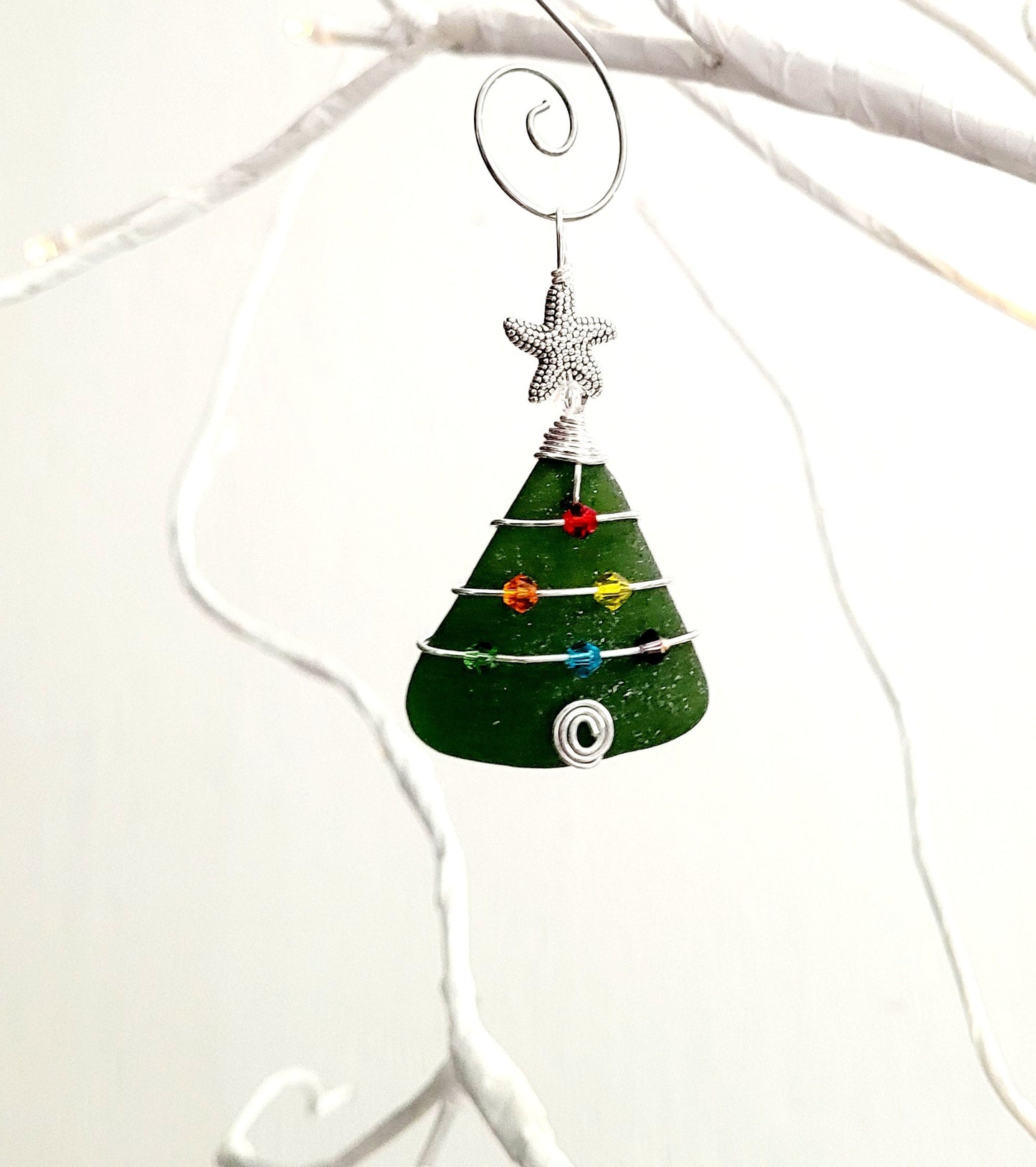 Genuine Sea Glass Christmas Tree Pendant/Sea Glass Christmas Tree Ornament/Coastal Ornament/Beach Decor/1d