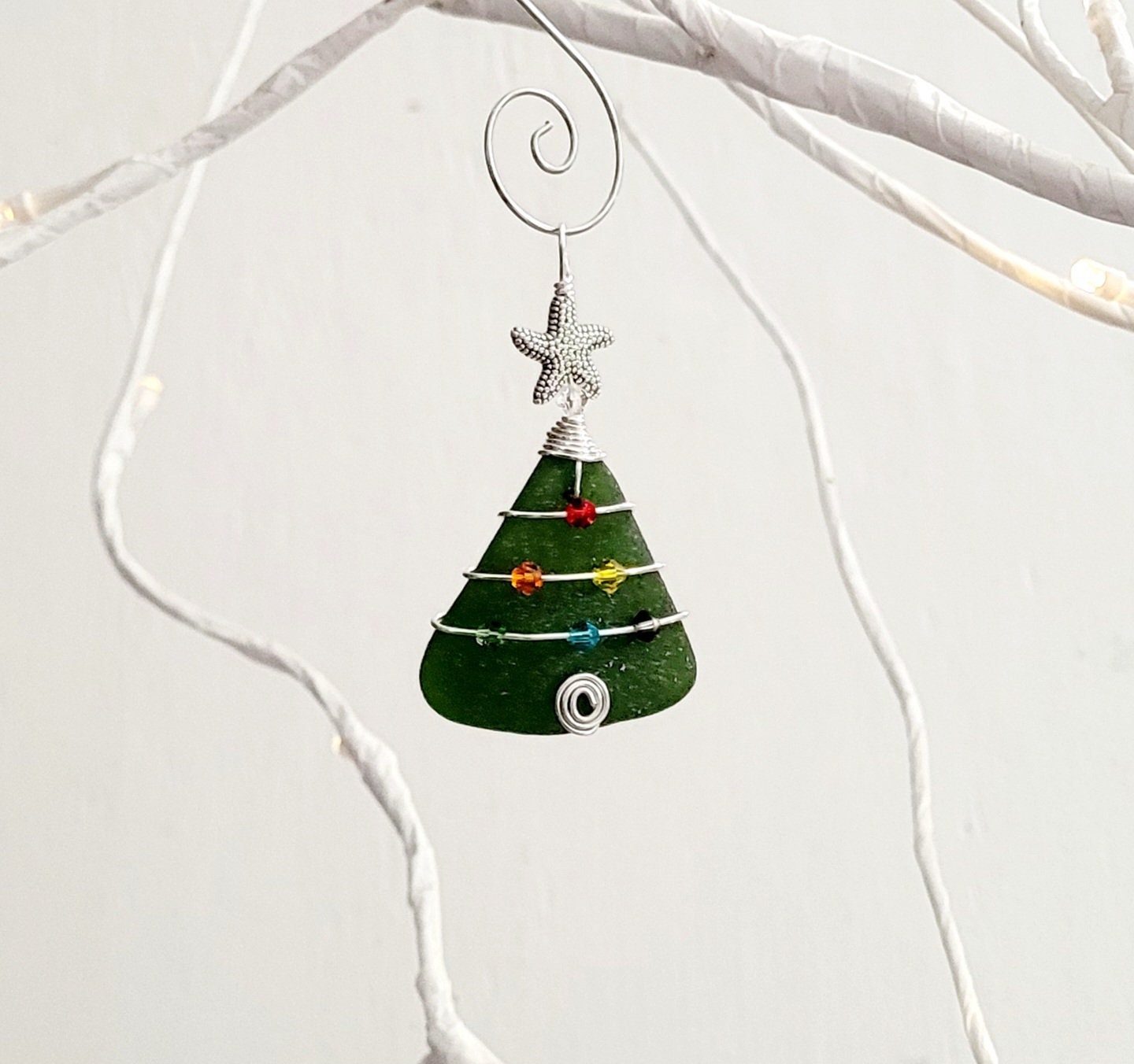 Genuine Sea Glass Christmas Tree Pendant/Sea Glass Christmas Tree Ornament/Coastal Ornament/Beach Decor/1d