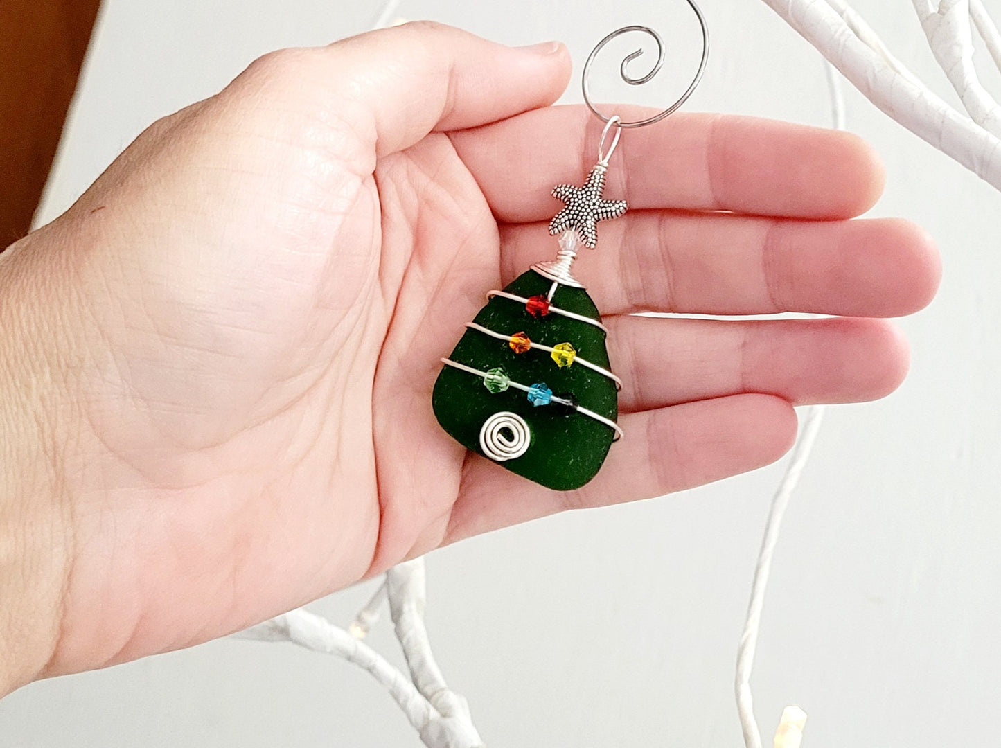 Genuine Sea Glass Christmas Tree Pendant/Sea Glass Christmas Tree Ornament/Coastal Ornament/Beach Decor/2d