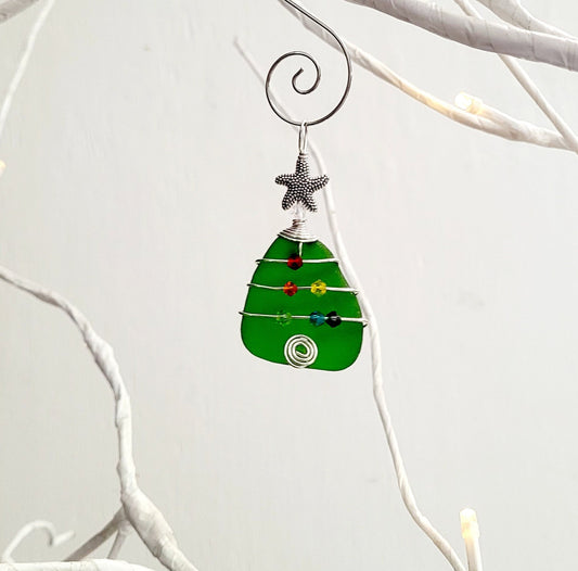 Genuine Sea Glass Christmas Tree Pendant/Sea Glass Christmas Tree Ornament/Coastal Ornament/Beach Decor/2d