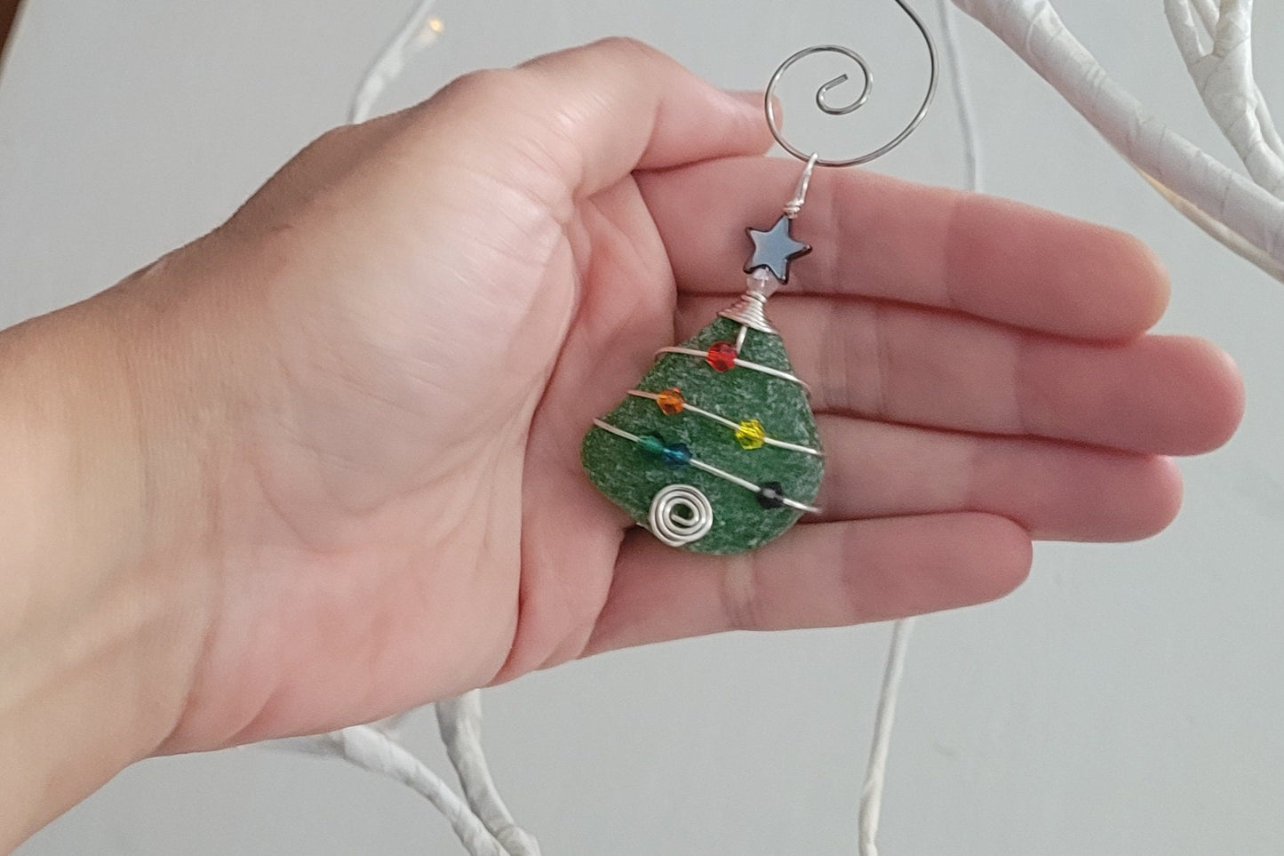 Genuine Sea Glass Christmas Tree Pendant/Sea Glass Christmas Tree Ornament/Coastal Ornament/Beach Decor/3d