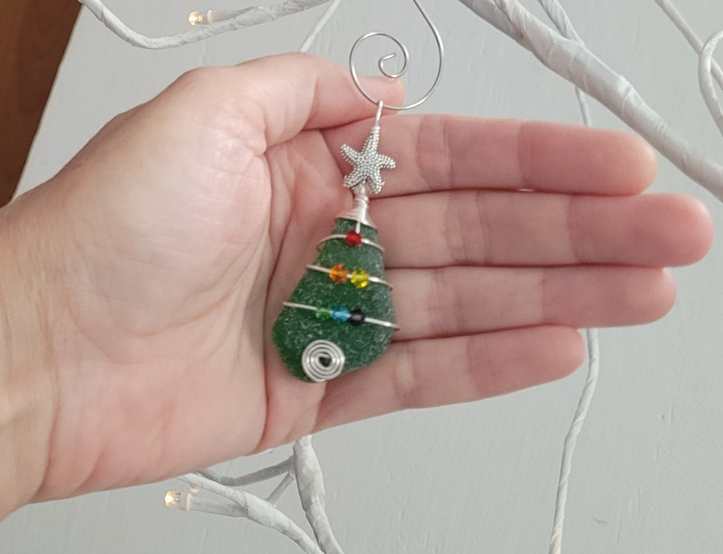 Genuine Sea Glass Christmas Tree Pendant/Sea Glass Christmas Tree Ornament/Coastal Ornament/Beach Decor/5d