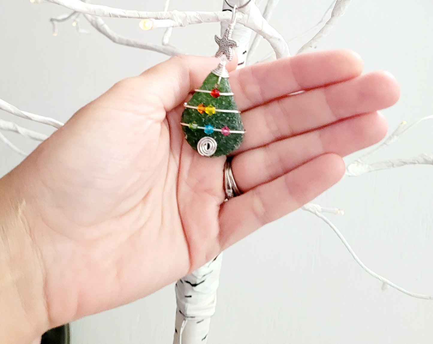 Genuine Sea Glass Christmas Tree Pendant/Sea Glass Christmas Tree Ornament/Coastal Ornament/Beach Decor/7d