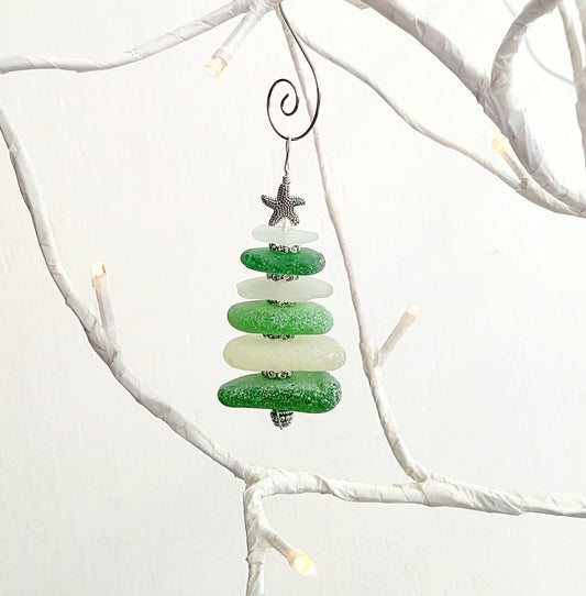 Genuine Sea Glass Christmas Tree Ornament/3 inches/Genuine Sea Glass Ornament/16c