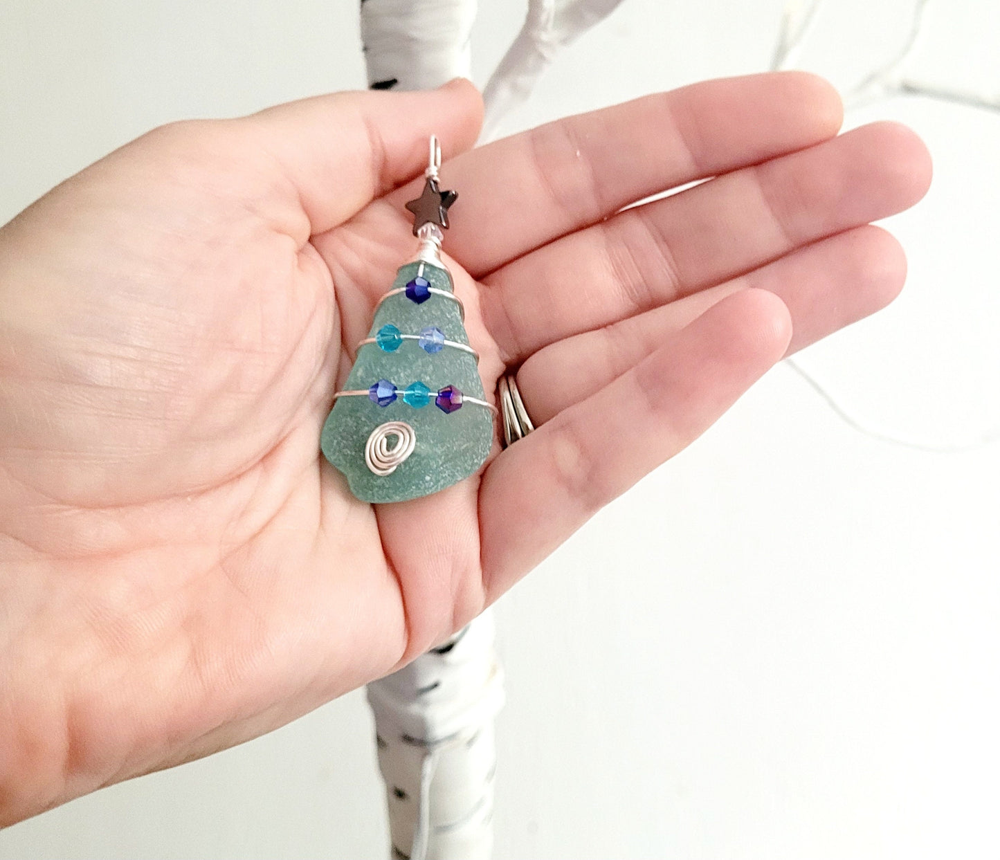 Genuine Sea Glass Christmas Tree Pendant/Sea Glass Christmas Tree Ornament/Coastal Ornament/Beach Decor/8d