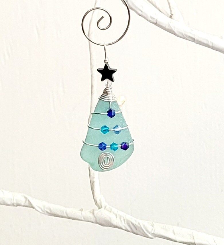 Genuine Sea Glass Christmas Tree Pendant/Sea Glass Christmas Tree Ornament/Coastal Ornament/Beach Decor/8d