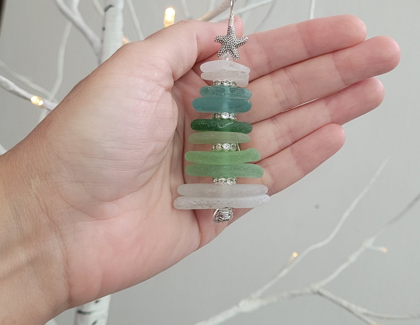 Sea Glass Christmas Tree Ornament/Sea Glass Pine Tree Ornament/Genuine Sea Glass Tree Ornament/209