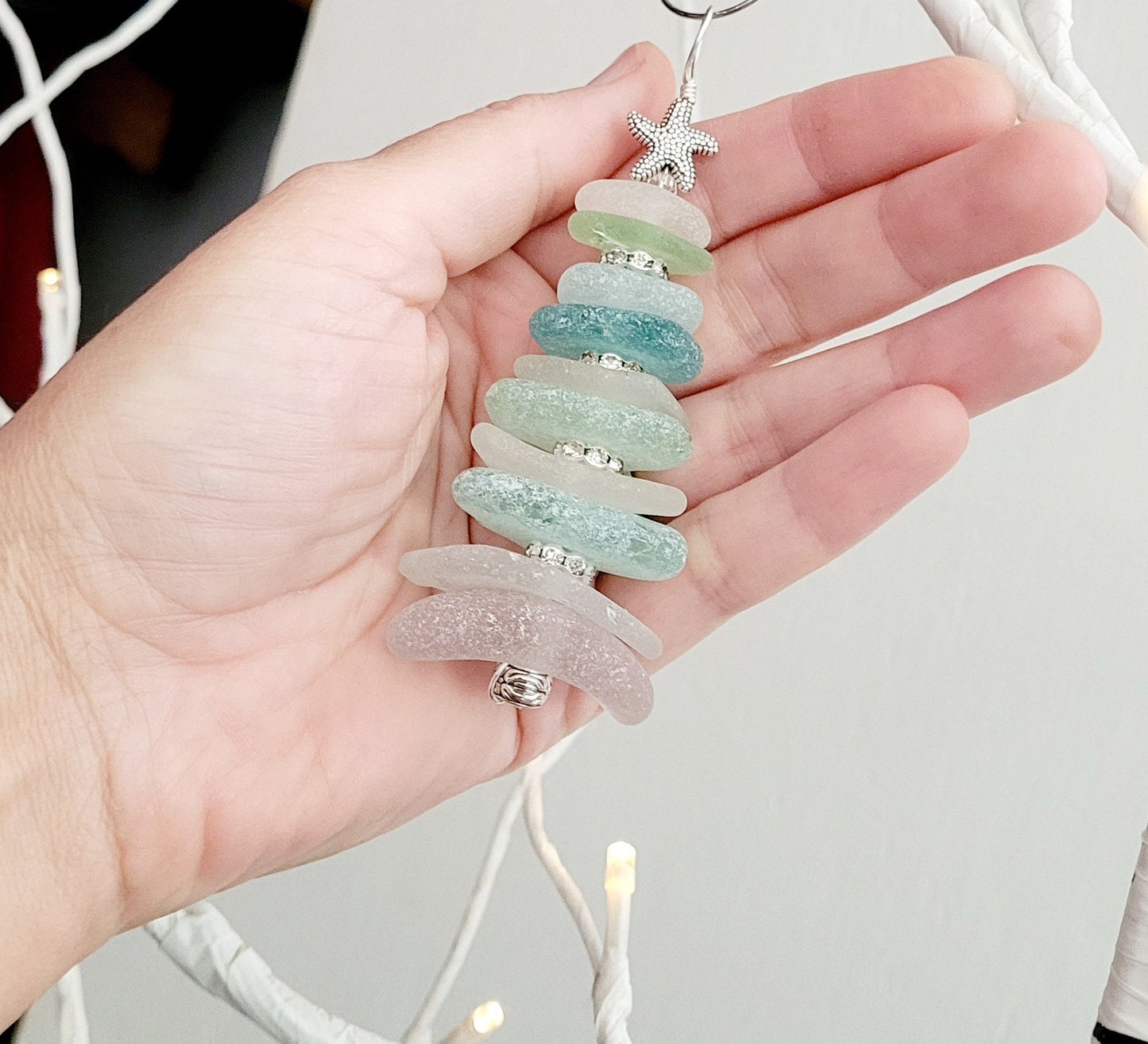 Sea Glass Christmas Tree Ornament/Sea Glass Pine Tree Ornament/Genuine Sea Glass Tree Ornament/211