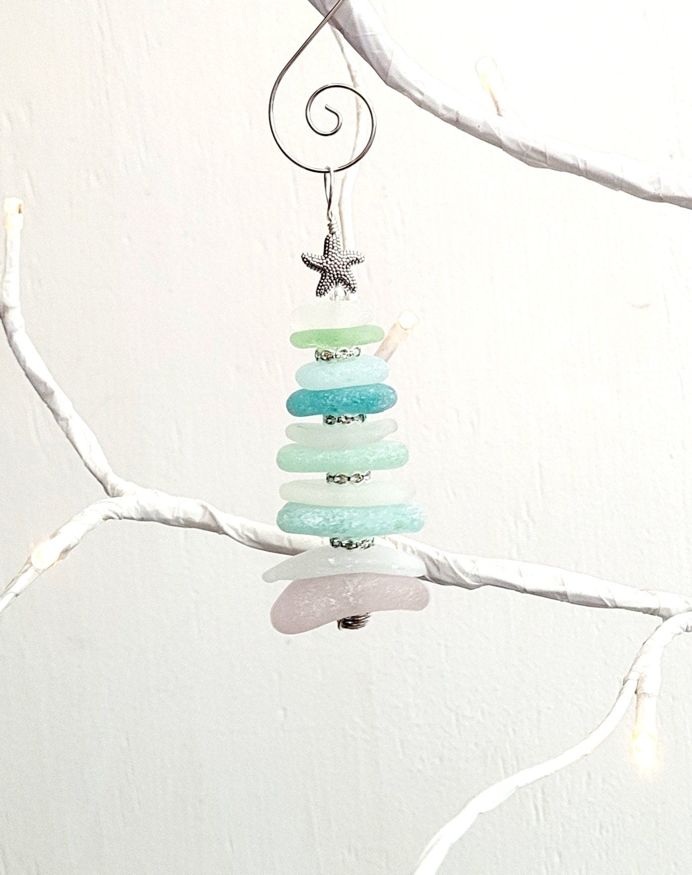 Sea Glass Christmas Tree Ornament/Sea Glass Pine Tree Ornament/Genuine Sea Glass Tree Ornament/211