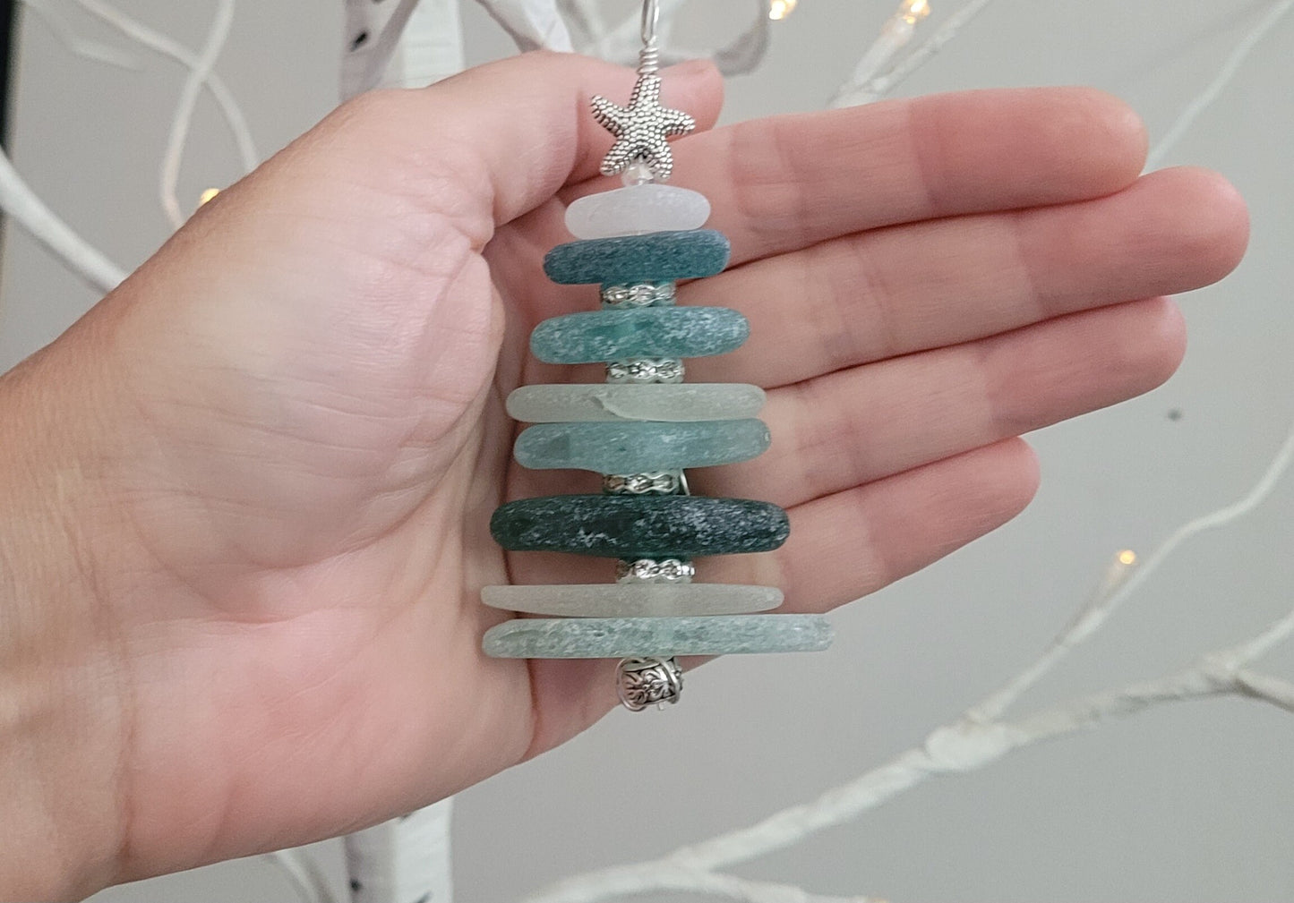 Sea Glass Christmas Tree Ornament/Sea Glass Pine Tree Ornament/Genuine Sea Glass Tree Ornament/214