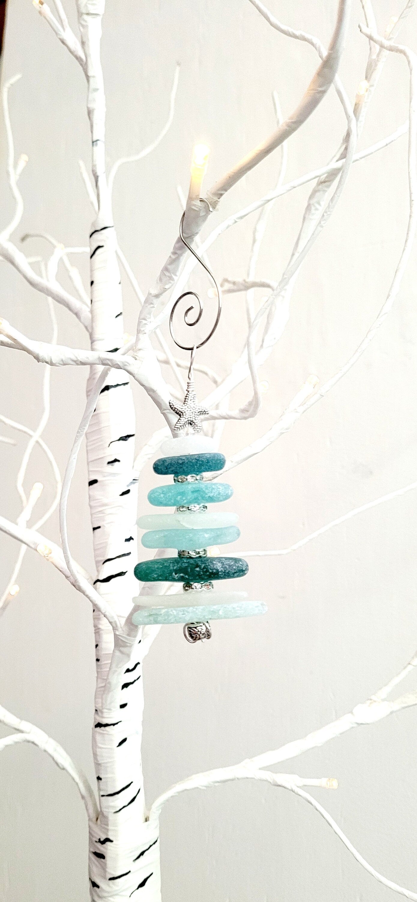 Sea Glass Christmas Tree Ornament/Sea Glass Pine Tree Ornament/Genuine Sea Glass Tree Ornament/214