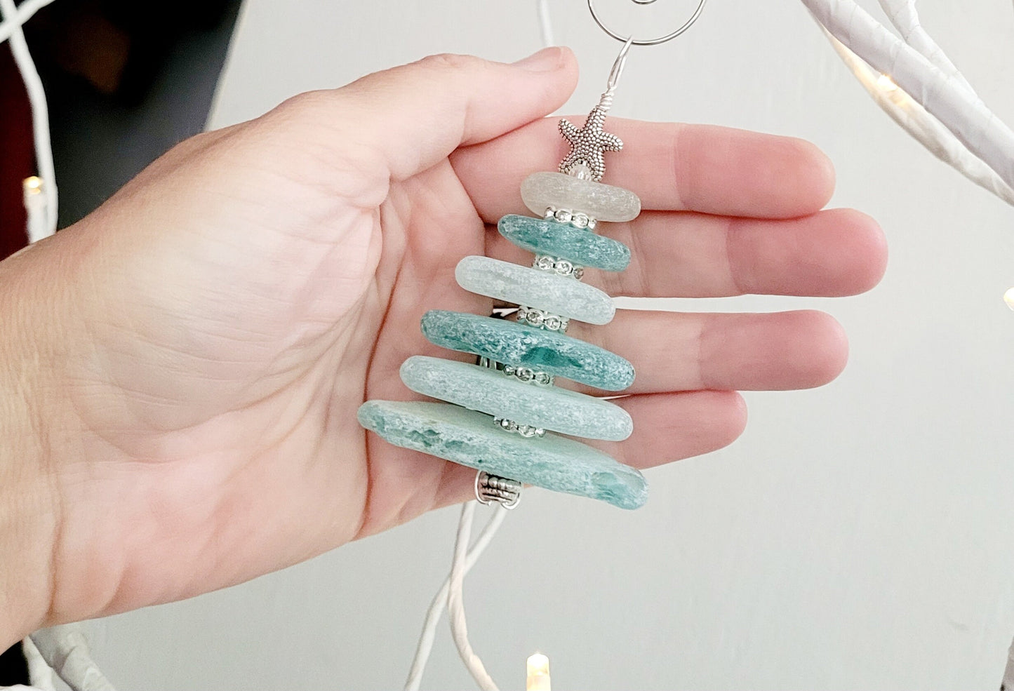 Sea Glass Christmas Tree Ornament/Sea Glass Pine Tree Ornament/Genuine Sea Glass Tree Ornament/215