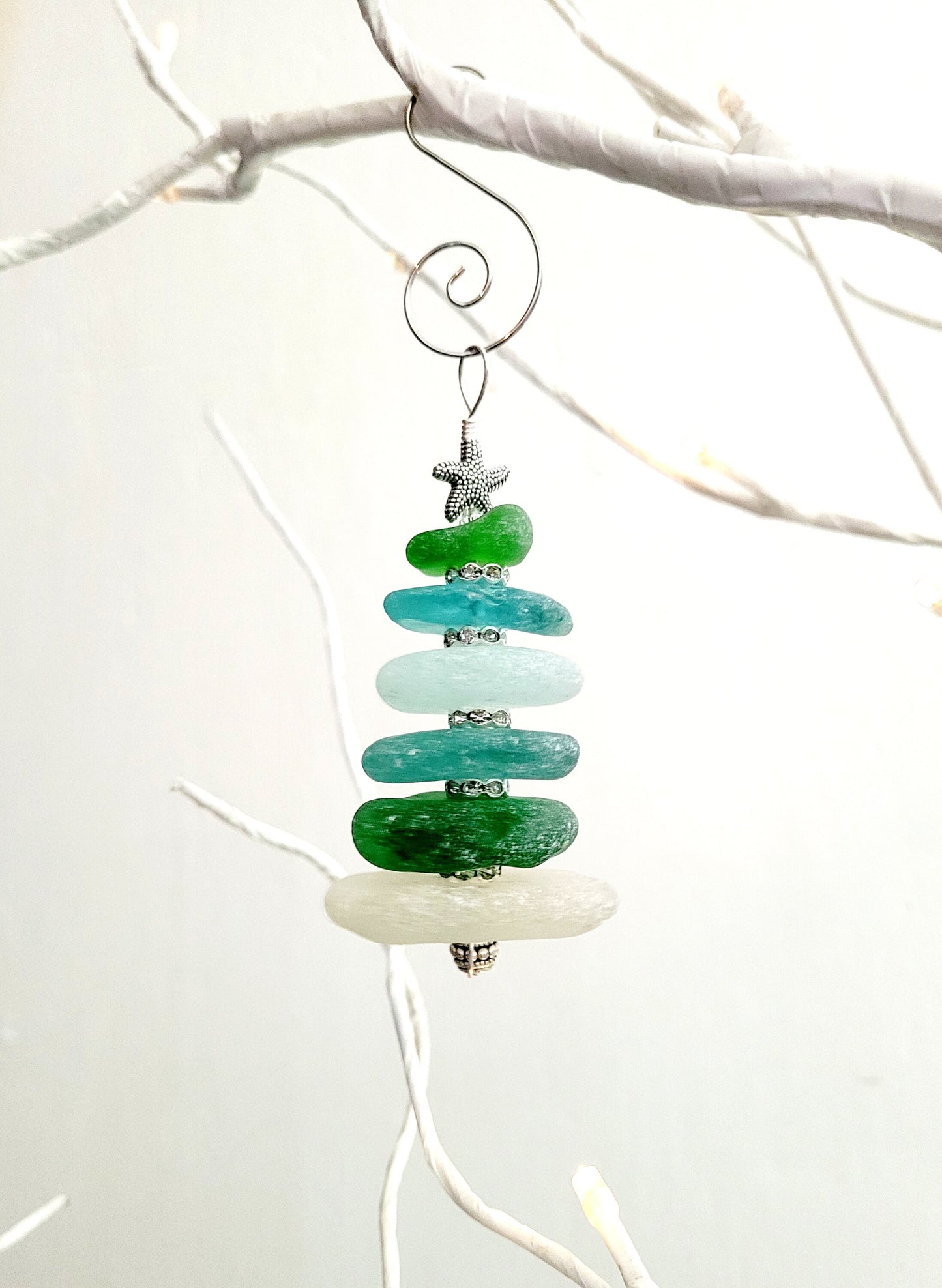 Sea Glass Christmas Tree Ornament/Sea Glass Pine Tree Ornament/Genuine Sea Glass Tree Ornament/217