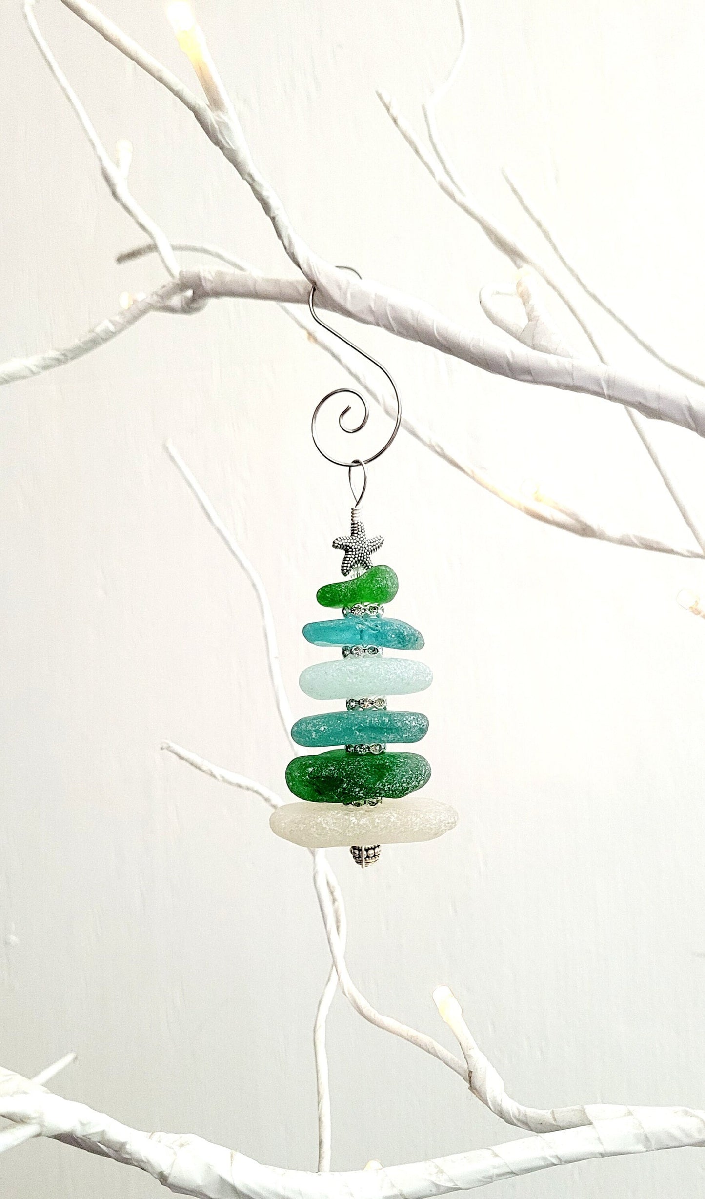 Sea Glass Christmas Tree Ornament/Sea Glass Pine Tree Ornament/Genuine Sea Glass Tree Ornament/217