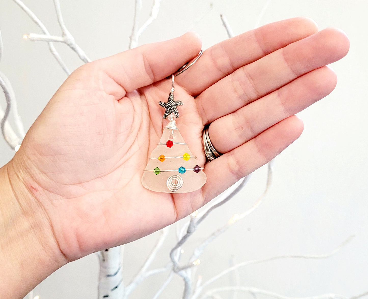 Genuine Sea Glass Christmas Tree Pendant/Sea Glass Christmas Tree Ornament/Coastal Ornament/Beach Decor/53