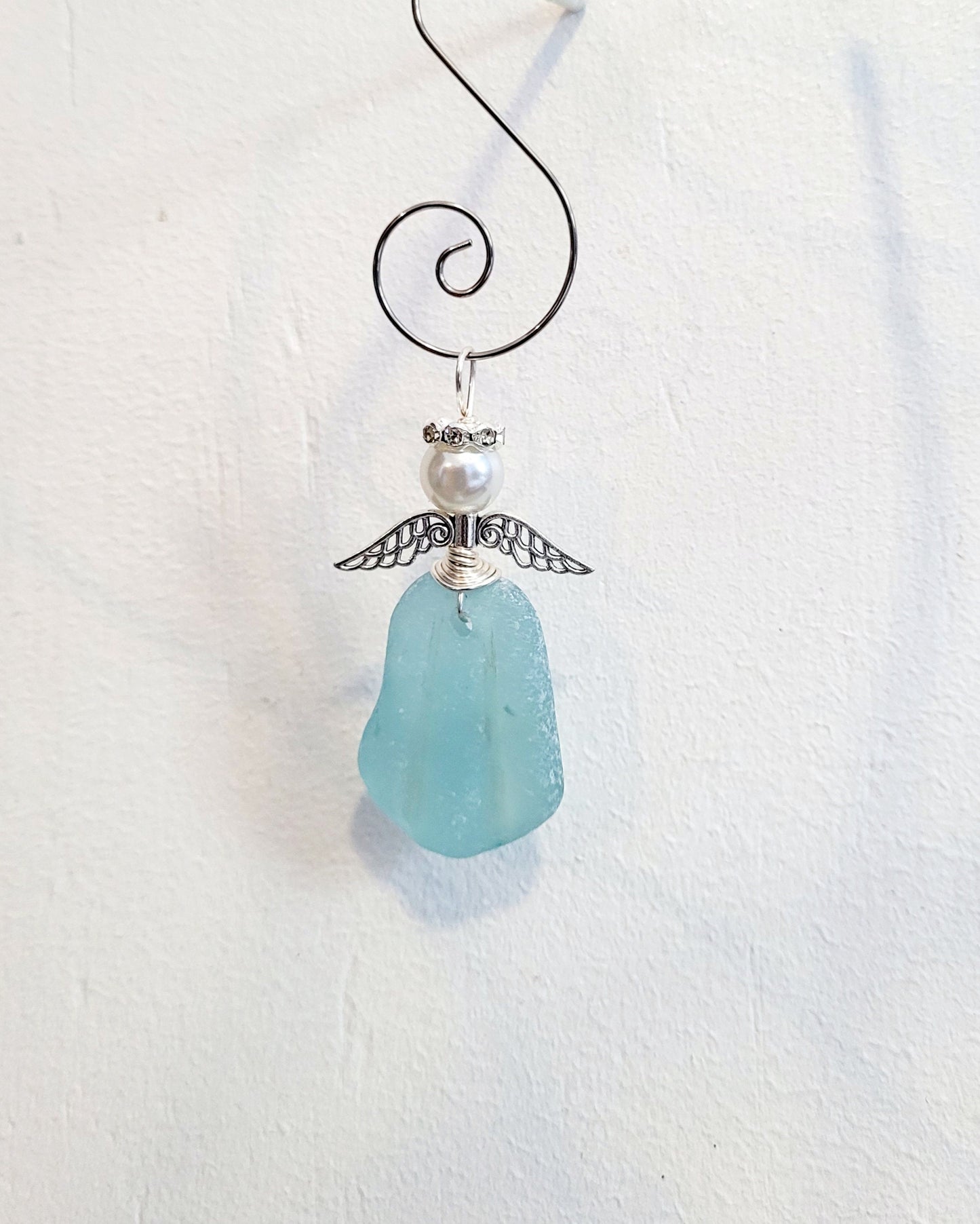 Genuine Sea Glass Angel Sun Catcher/Angel Car Charm/Angel Pendant/Angel Ornament/Get Well Gift/Religious Gift/Gift for Her/Birthday Gift/188