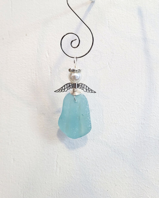 Genuine Sea Glass Angel Sun Catcher/Angel Car Charm/Angel Pendant/Angel Ornament/Get Well Gift/Religious Gift/Gift for Her/Birthday Gift/188