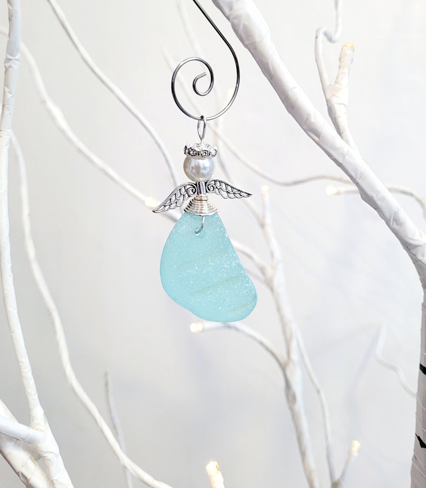 Genuine Sea Glass Angel Sun Catcher/Angel Car Charm/Angel Pendant/Angel Ornament/Get Well Gift/Religious Gift/Gift for Her/Birthday Gift/186