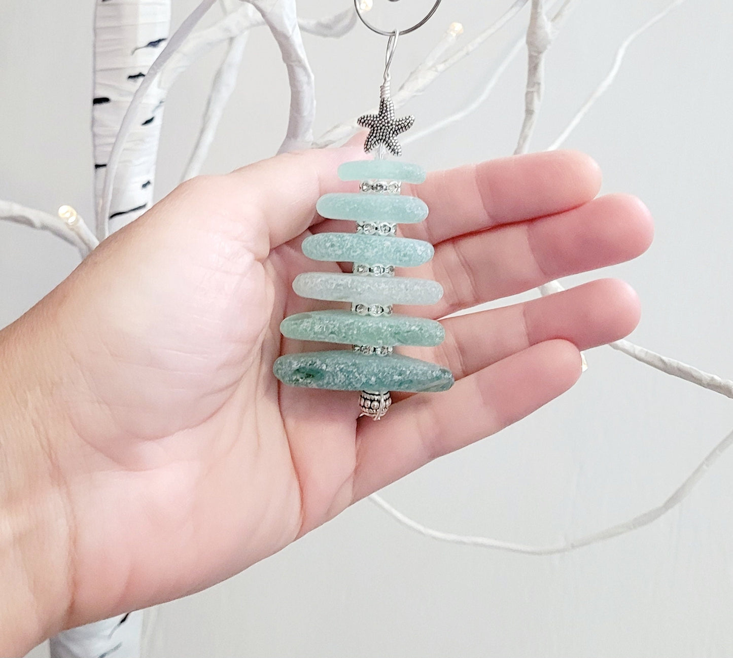 Sea Glass Christmas Tree Ornament/Sea Glass Pine Tree Ornament/Genuine Sea Glass Tree Ornament/220