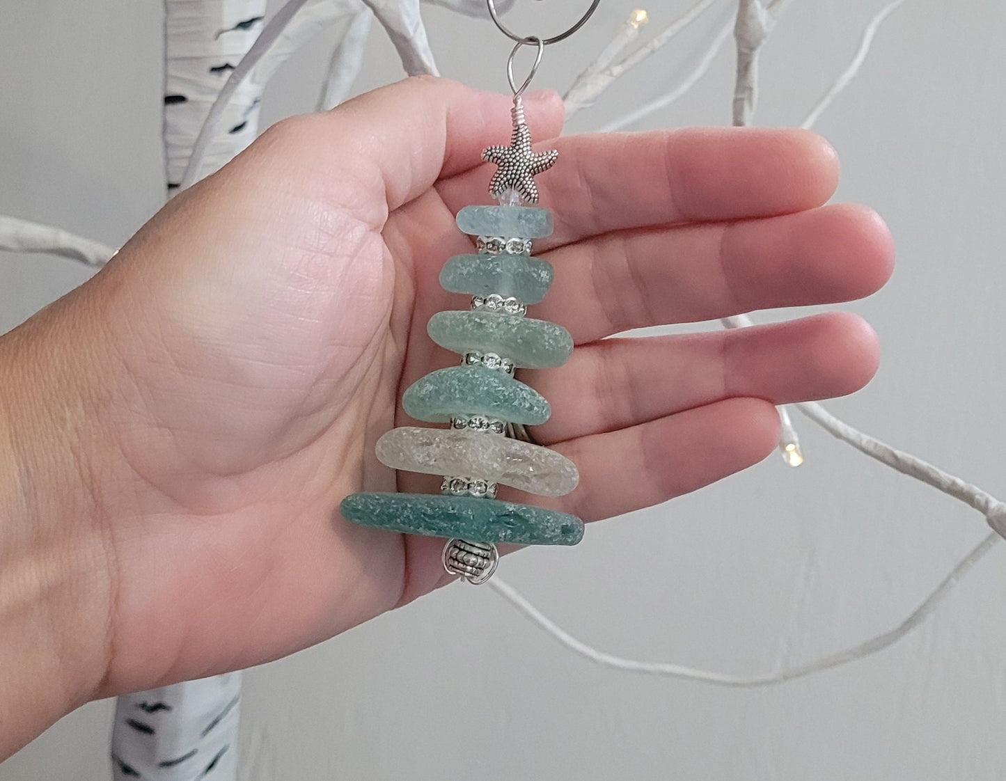 Sea Glass Christmas Tree Ornament/Sea Glass Pine Tree Ornament/Genuine Sea Glass Tree Ornament/221