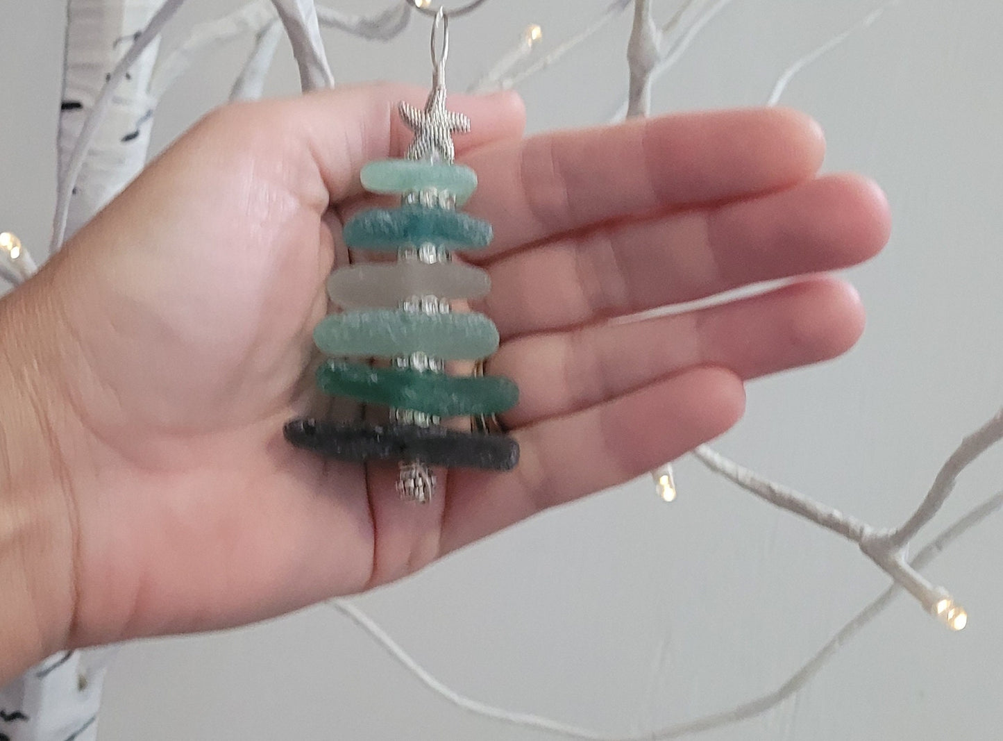 Sea Glass Christmas Tree Ornament/Sea Glass Pine Tree Ornament/Genuine Sea Glass Tree Ornament/222